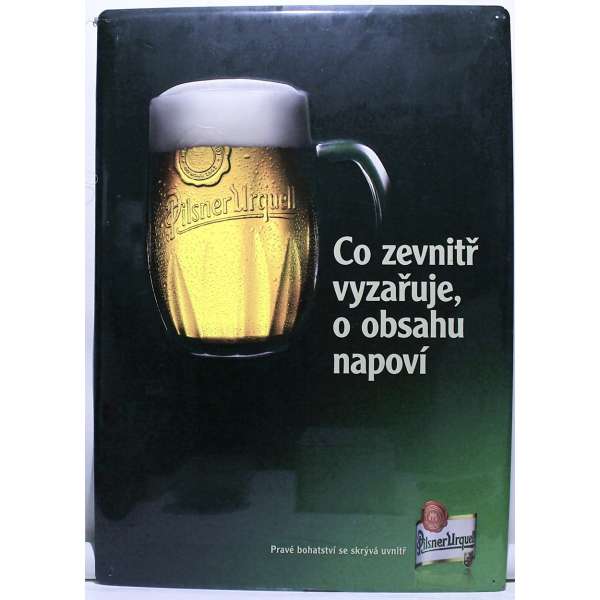 PLECHOVÁ REKLAMNÍ CEDULE PILSNER CO ZEBNITŘ VYZAŘUJE, O OBSAHU NAPOVÍ 40x57cm