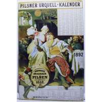 PLECHOVÁ REKLAMNÍ CEDULE PILSNER URQUEL KALENDER 1892 38x59cm